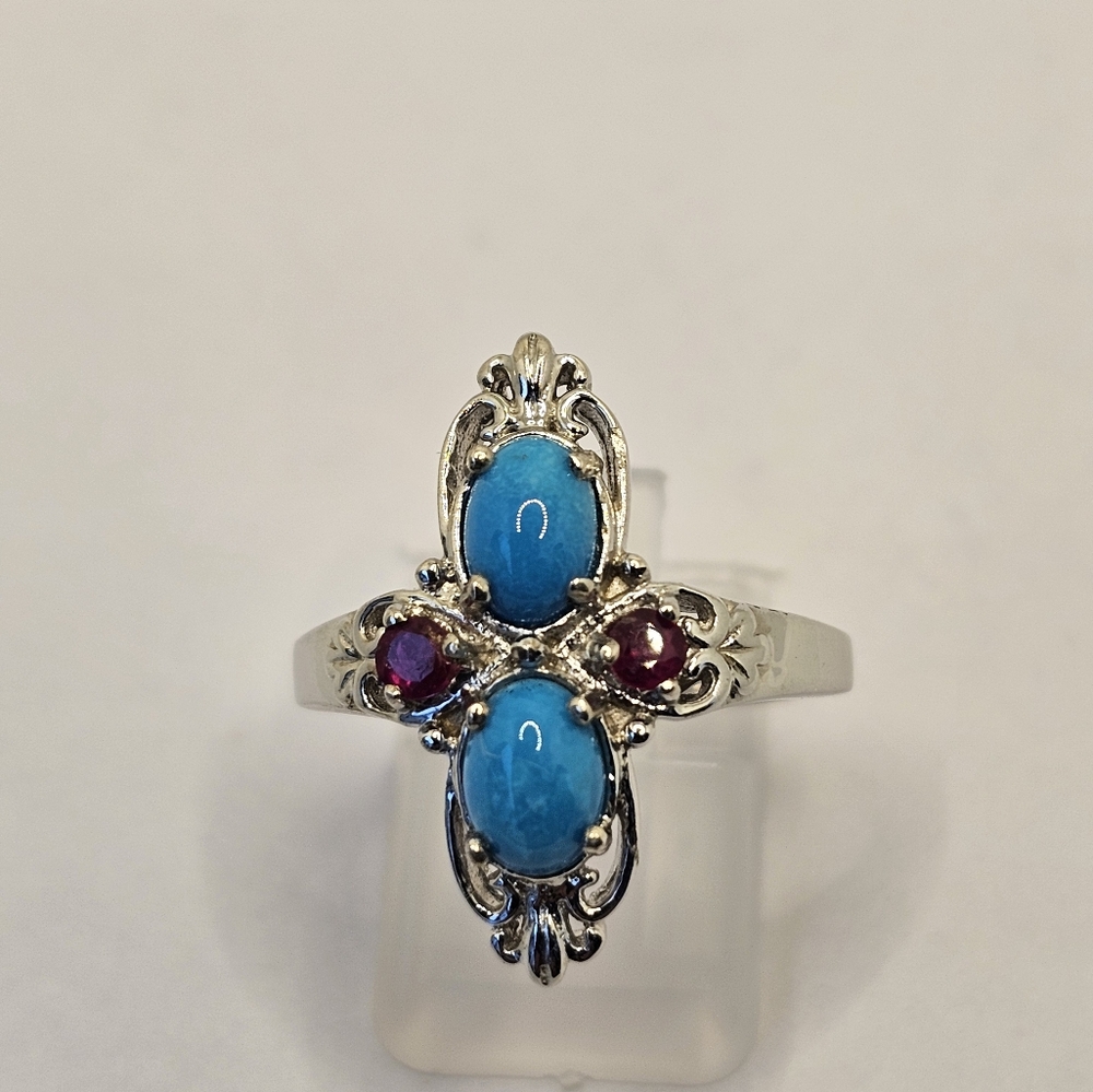 Natural Sleeping Beauty & Ruby Ring in Platinum over Sterling Silver Sz 8! - Picture 4 of 9